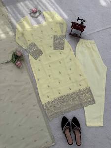 Conjunto de Salwar Kameez de Microalgodón de Secado Rápido con Bordado Amarillo de NiMa Creations, Traje Tradicional Indio Pakistaní para Mujer - Product Image 5