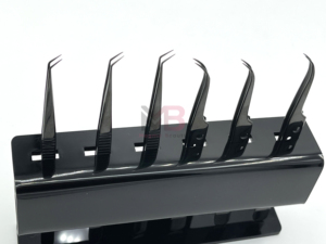 Print Logo Eyelash Tweezers Nano Grip Tweezers Custom Private Label Lash Extension Tweezers 6-Piece Black Stand - Product Image 6