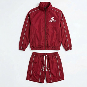 Custom Logo Men's Summer 3-Piece Sportswear Set Grey Windbreaker Hooded Jacket <b>T</b>-shirt Shorts Lightweight Nylon Loose Fit <b>Track</b> - Product Image 3