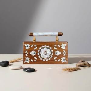 NEHA ENTERPRISES NE-576 Pochette en bois artisanale moderne avec incrustation florale, coffret cadeau promotionnel de luxe personnalisé - Product Image 1