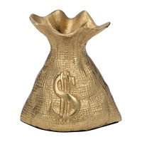 Escultura de Bolsa de Dinero Dorada, Latón Hecho a Mano, Signo de Dólar Grabado, Decoración Moderna de Metal para Mesa, Sala de Estar, Regalo de Inauguración de Casa