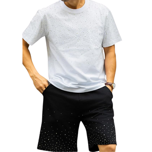 T-shirts en jersey 100% coton 280 g/m² avec design personnalisé en strass, imprimé graphique respirant, col rond surdimensionné pour hommes - Product Image 6