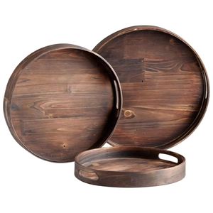 Plateau de service et de rangement en bois tendance 2026 pour thé, café, collations, petit-déjeuner – Plat de service arrondi pour la maison et la table de café - Product Image 1