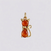 Pendentif Chat en Cornaline Plaqué Or, Charme Chat Mignon avec Pierre de Cornaline Facettée, Bijou Animal, Breloque de Collier, Cadeau pour Elle