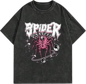 T-shirt en jean surdimensionné pour homme à imprimé araignée, manches courtes, col rond, style streetwear, en coton, avec motif graphique - Product Image 2