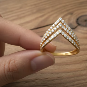 Bague de fiançailles demi-éternité double en V, tendance, cadeau idéal pour les fêtes - Product Image 2