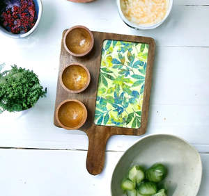 Bandeja DE SERVICIO DE MADERA impresa con patrones de diseño de lujo Plato de madera de mango hecho a mano con asas de Falak World Export - Product Image 4