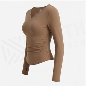 Haut de yoga à manches longues et col en V froncé pour femme North Approach, couleur unie, respirant, vêtement de sport - Product Image 3