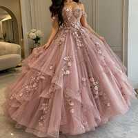 Robe de bal de princesse de luxe rose à paillettes et appliques en cristal, brodée, pour femme, idéale pour Quinceañera et réception de mariage, taille naturelle