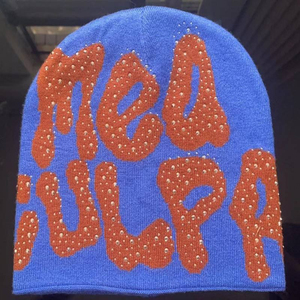 <b>Green</b> Rhinestone Beanie With Mea Culpa Letter Print Unisex Street Style Winter <b>Hat</b> 56-58CM Acrylic Knit - Product Image 5