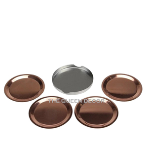 Modern Style Aluminum Metal Round Shape Hammered Texture <b>Silver</b> and Gold Finished Stone <b>Coasters</b> Sets Of 4 Table Ware - Product Image 3
