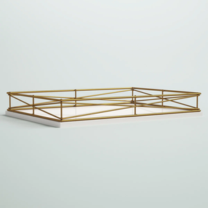 Plateau de service rectangulaire moderne de luxe en bois et métal, organisateur décoratif pour coiffeuse, maison, cuisine, bureau à prix avantageux - Product Image 1