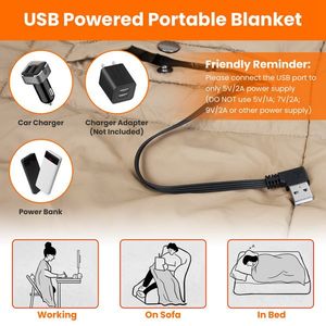 Coperta Elettrica USB Riscaldata con 3 Livelli di Calore e 6 Zone, 5V, Doppio Interruttore, 6 Tasche a Sacchetto con Cerniera e Fori per le Braccia - Product Image 5
