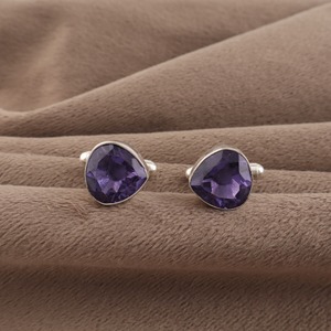 Boutons de manchette de luxe en argent sterling 925 avec pierre précieuse naturelle Iolite violette, fabriqués à la main par un designer, bijoux unisexes, cadeau - Product Image 3