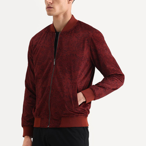 Men's Red Paisley Printed Bomber <b>Jacket</b> Stand Collar Zipper Closure Smart Casual Autumn Wear Regular Fit Polyester Material - Product Image 3