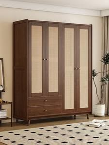 Modern Wood <b>Wardrobe</b> Four Door Hinged Cabinet Walnut Color With Two Drawers <b>Midcentury</b> Design Bedroom Furniture - Product Image 1