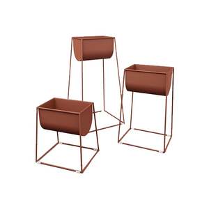 Jardinière sur pied en métal brun terre cuite minimaliste en forme de U, support surélevé pour plantes, ensemble de 3 vases à fleurs pour balcon et salon - Product Image 1