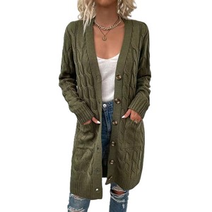 Suéter de Invierno Cálido para Mujer, de Punto Plano, Amarillo, Oversize, con Botones, Estilo Vintage, 100% Algodón, OEM, de Venta Rápida - Product Image 1