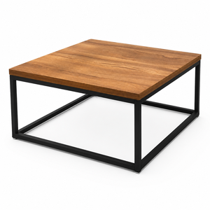 Mesa de Centro Contemporánea de Madera Dura con Base de Acero con Recubrimiento en Polvo, Mesa Cuadrada para Espacios de Sala de Estar Elegantes - Product Image 5