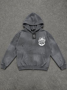 Custom <b>Pink</b> Distressed Zip Up <b>Hoodie</b> Heavyweight Oversized Streetwear Graphic Printed Full Zipper Sweatshirt Private Label OEM - Product Image 6