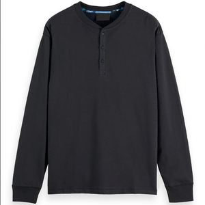 <b>Men's</b> Long Sleeve <b>Henley</b> T-<b>Shirt</b> 100% Cotton Regular Fit Button Up Collar Solid Color Casual Wear Autumn Knitted Fabric - Product Image 1