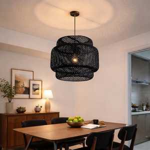 Rattan Pendant Light Woven Bamboo <b>Ceiling</b> Lamp Boho Hanging Light for Living Room Dining Room Bedroom Supplier - Product Image 2