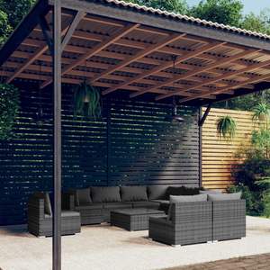 Conjunto de Muebles de Jardín de Ratán PE Gris con Acero con Recubrimiento en Polvo, Plástico y Vidrio - Muebles de Exterior Duraderos - Product Image 1