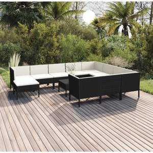 Conjunto de Muebles de Jardín Negros con Cojines Blanco Crema, Colección de Muebles para Patio - Product Image 1