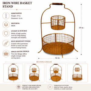 2-Tier Iron Wire <b>Basket</b> <b>Table</b> Top Organizer | Decorative Fruit, Vegetable & Kitchen Storage <b>Basket</b> - Product Image 5