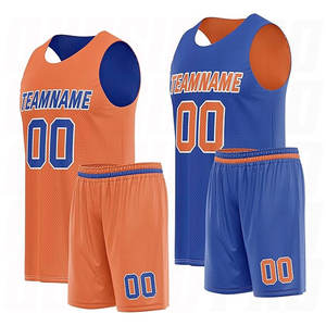 Uniforme de Baloncesto Reversible con Logotipos y Números Personalizados, Tela de Malla de Secado Rápido, Jersey y Pantalones Cortos de Baloncesto de Alta Calidad en Naranja y Azul - Product Image 1