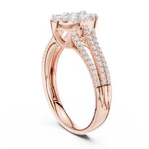 Bague en or rose plaqué avec diamant, anneau à double sangle, taille brillant rond, bijoux pour femme, cadeau pour mariage ou anniversaire - Product Image 2