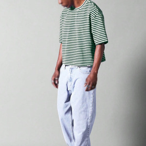Men's Striped Casual <b>T</b>-<b>Shirt</b> Short Sleeve O-Neck Regular Fit Knitted Cotton Green <b>White</b> Patterned - Product Image 2