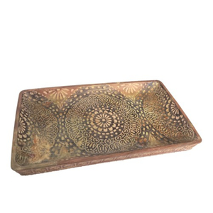 Plateau de service carré en bois de sheesham artisanal avec incrustation de feuilles en laiton, élégant accessoire de décoration et d'ameublement marocain pour la maison et la cuisine - Product Image 6