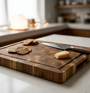 Planche à découper en bois avec tiroir en acier inoxydable et porte-gobelet, bloc de découpe rectangulaire multifonctionnel pour la cuisine - Product Image 6