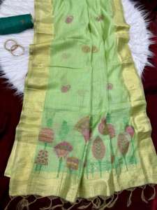 Sari en coton Muga doux de qualité supérieure, tissage Resham, type Jamdani, motifs colorés, traditionnel, pour fêtes, séchage rapide, toutes tailles - Product Image 5