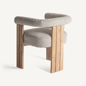 Silla de Comedor de Lujo con Tapizado Bouclé y Estructura de Madera Sólida, Sillón Moderno Nórdico Tapizado para Cafetería, Restaurante, Hotel y Hogar - Product Image 3