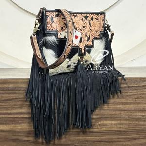 Bolso Bandolera de Cuero Genuino Estilo Western con Flecos, Diseño de Tarjeta, Estilo Vaquero Bohemio, de Gran Venta, Vintage - Product Image 1