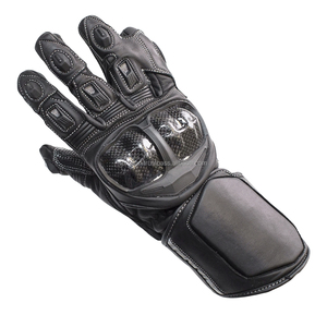 Padded Wrist <b>Leather</b> Motorbike <b>Gloves</b> Gauntlet <b>Black</b> Full Finger <b>Leather</b> Motorcycle Auto Racing Wear <b>Gloves</b> For <b>Men</b> - Product Image 6