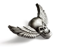 Broches personnalisées en métal, motif crâne ailé 3D, style antique argenté, pour motards, éco-responsables, vente en gros, gothique punk
