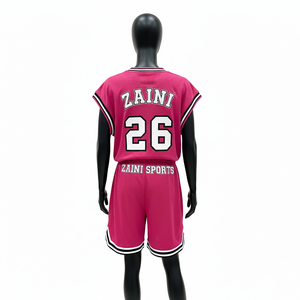 Ensemble short et maillot de basket pour femme, tissu en maille polyester respirant 160 GSM, couleur rose, logo personnalisé par sublimation, ensembles pour femmes - Product Image 2