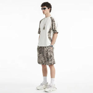 <b>Men's</b> Summer <b>Camo</b> Print Patchwork <b>Short</b> Sleeve T-Shirt Loose Sports <b>Shorts</b> Set Breathable Cotton Quick Dry Casual Streetwear - Product Image 1