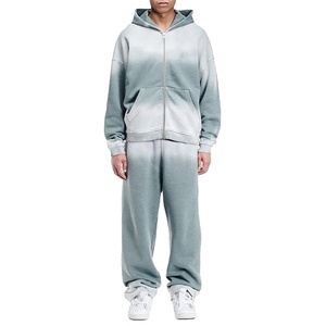 Conjunto Deportivo para Hombre con Capucha y Cremallera Completa, Sudadera y Pantalones de Color Degradado, Corte Holgado, 100% Algodón, Ropa Casual de Otoño - Product Image 1
