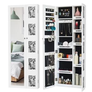 Armoire miroir murale en bois blanc, miroir non intégral avec rangement multi-niveaux et cadre photo pour organiser les bijoux - Product Image 3