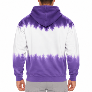 Men's <b>Tie</b>-Dye Hooded Sweatshirt <b>Purple</b> White Gradient Cotton Fleece Casual Pullover Regular Fit Autumn Style - Product Image 3