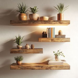Solid Wood Wall Mounted Double Tier Storage <b>Rack</b> Customized Shape for Living Room-Modern Design Sustainable Durable Handmade - Product Image 4
