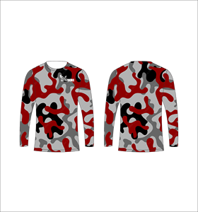 T-shirt à manches longues camouflage rouge et gris personnalisé, respirant, performant, pour l'entraînement sportif, haut de sport durable pour la remise en forme - Product Image 1