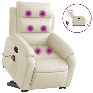 Sillón Reclinable Eléctrico de Masaje con Base Ajustable, Tapizado en Cuero Sintético Crema - Product Image 2