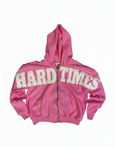 เสื้อฮู้ดซิปพิมพ์ลาย Hard Times ทรงโอเวอร์ไซส์ ยูนิเซ็กส์ สไตล์สตรีทแวร์สำหรับฤดูหนาว สีดำ ผ้าฝ้ายฟลีซ ด้านหน้าประดับด้วยคริสตัล - Product Image 6
