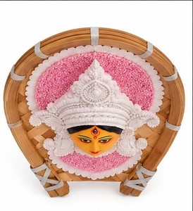 Máscara de Durga Hecha a Mano, Ecológica, Decorativa para Colgar en la Pared, Estilo Pattachitra, Marco de Bambú, para Decoración del Hogar y Festivales - Product Image 5
