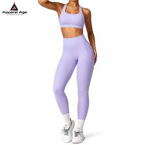 Nouvel ensemble de sport pour femmes, couleur unie, 2 pièces, ensembles de yoga fitness, super extensible, coupe ajustée, vêtements de sport respirants, vêtements d'entraînement - Product Image 5